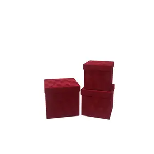 奢华绒面革花盒方形纸玫瑰绒花盒三件套