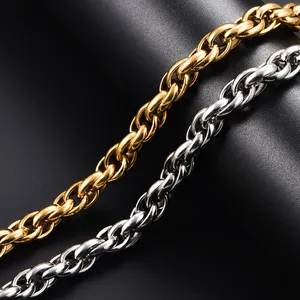 Chaîne gourmette torsadée épaisse en acier inoxydable de 8 mm, style hip-hop pour hommes et garçons, couleur argent et or - Product Image 2