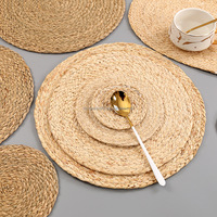 Mesa de cocina japonesa clásica, decoración de paja Natural, marrón, jacinto de agua de mar, Oval, redonda, manteles individuales de ratán tejidos a mano