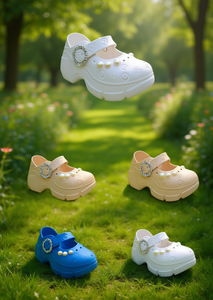 Zoccoli con plateau e perle, stile Mary Jane, scarpe estive per donne e ragazze, taglia 19, morbidi, leggeri, in plastica, con punta chiusa - Product Image 2