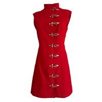 Robe d'automne sans manches style gothique médiéval vintage avec boucle métallique, chic dark-punk, col roulé, coupe trapèze ample