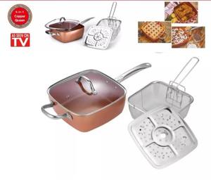 Ensemble de Chef à Induction carrée en cuivre, pour induction, couvercle en verre, support à vapeur, 9.5 pouces, 4 pièces - Product Image 4