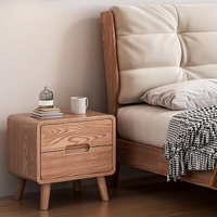 Lit plateforme en bois massif de style japonais moderne, taille Queen, avec tête de lit rembourrée douce en finition blanc crème ciré