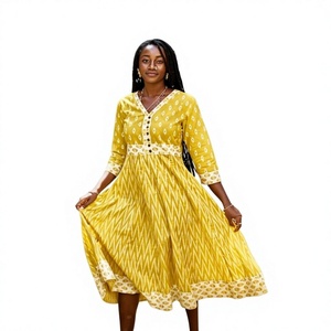 Bohemian Soleil Hand <b>Block</b> <b>Print</b> Pure Cotton Dress Casual Summer Holiday Outfit for Women - Product Image 1