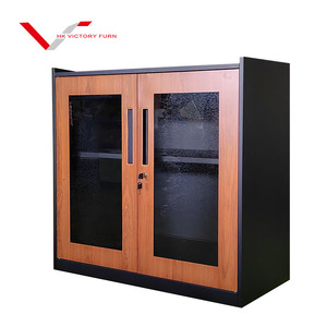 Đẹp Crafted hạt gỗ chuyển 2 Swing cửa kính văn phòng Kim Loại Tủ hồ sơ thép nhà bếp thực phẩm Công cụ lưu trữ tủ thấp - Product Image 2