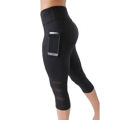 Celana Legging Olahraga Wanita, Legging Fitness Yoga Ukuran Besar Pinggang Tinggi 3/4 Capri dengan Saku