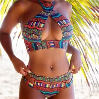 Conjunto de biquíni feminino estilo africano, roupa de banho estampada push up com sutiã, maiô e roupa de praia, estampa feminina, vintage, étnico