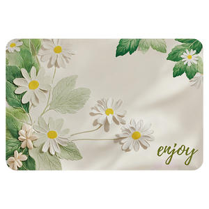 Tapis de salle de bain à motif floral, absorbant, en cuir, rectangulaire, design moderne, pour l'entrée de la salle de bain, antidérapant, vert et blanc - Product Image 3