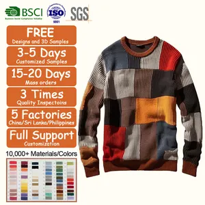 Custom Clothing Manufacturers Fall Winter Customize Men Pullover Sweater Knit Color Block Plus Size Long Sleeve Men's Sweaters