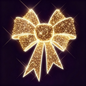 Christmas large <b>red</b> <b>led</b> bow ribbon gold color motif <b>light</b> for wall street holiday outdoor decoration - Product Image 3