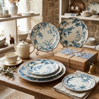 Lot de Plats de Dîner en Céramique en Gros – Assiettes en Porcelaine à Motif Floral Bleu de 6,5, 8, 10,5 et 12 Pouces pour Mariages, Maisons, Cuisines et Restaurants (Vente en Gros)