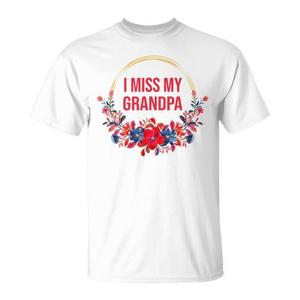 T-shirt floral « Je manque de mon grand-père » avec fleurs rouges et bleues, cadeau commémoratif pour la famille - Product Image 1