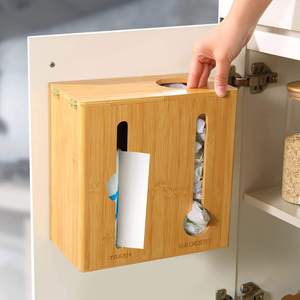 Bamboo <b>Storage</b> <b>Box</b> For Trash And Grocery Bags With Lid Standing Type Eco Friendly <b>Kitchen</b> Organizer - Product Image 2