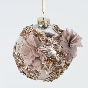 Fuente de fábrica Bola de adorno de árbol de Navidad Bola de Navidad de cristal de plata rosa para decoraciones de árbol de Navidad