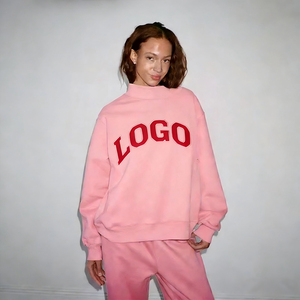 Women's Long Varsity Style Cotton <strong>Crewneck</strong> <strong>Sweatshirt</strong> Winter Parke Mockneck Hoodie Front Embroidery Patch Letters Anti-Pilling - Product Image 2