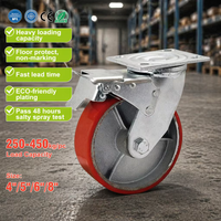 Roue pivotante robuste de 5,5 mm, 6 pouces (150 mm), roue en polyuréthane rouge avec frein, noyau en fonte, roue de chariot industrielle