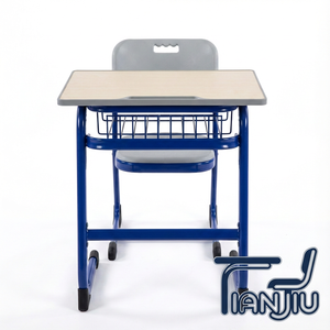 Ensemble bureau et chaise scolaire moderne en fer forgé, avec plateau en bois et étagère, pour étudiants et salles de classe - Vente en gros usine - Product Image 3