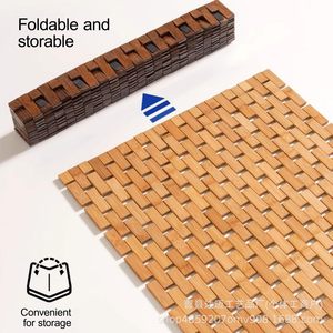 Bamboo Bathroom Non Slip Shower Mat Rectangle Foldable Woven With <b>Rubber</b> <b>Strip</b> Natural Wood Color Minimalist Design - Product Image 1
