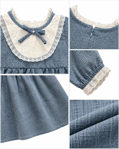 Robe vintage en dentelle à manches bouffantes pour bébé fille avec détail ruban pour séances photo - Product Image 4