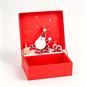Caja de Regalo Navideña Roja Personalizada, Cartón Reciclable con Diseño de Santa Claus, Interior Liso para Regalos, Caja de Regalo de Navidad - Product Image 1