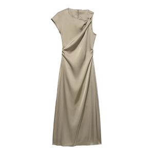 Vestido de Mujer, Primavera, Nuevo, Elegante, con Pliegues Decorativos, Textura de Seda Satinada, Estilo Vintage, Sin Mangas - Product Image 2