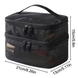 Double Layer Mesh <b>Makeup</b> Bag, Wash Bag, Women's Portable New Large Capacity <b>Storage</b> Bag, Cosmetics <b>Storage</b> Bag - Product Image 6