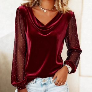 Dropshipping Shopify <b>Plus</b> <b>Size</b> Womens V Neck <b>Mesh</b> Rhinestone Long Sleeve T Shirt <b>Top</b> Glam Casual Daily Wear - Product Image 5