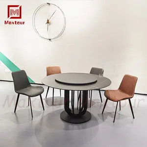 6 कुर्सियों के साथ आधुनिक डिजाइन की गोल संगमरमर की मेज, डाइनिंग ऑफिस वर्कशॉप में उपयोग के लिए कार्यात्मक मध्य टर्निंग प्लेट टेबल