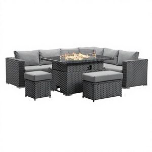 New Arrival Popular Design European Garden Patio Style Rising <strong>Corner</strong> Dining Outdoor <strong>Rattan</strong> Furniture Set With Firepit Table - Product Image 1