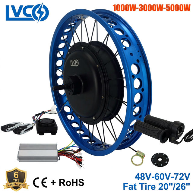 LVCO 1000W 3000W 5000W Electric Bike Conversion Kit, 48V 60V 72V Fat Tire Ebike Hub Motor Kit, 20" 26" Rear Wheel for MTB