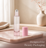 Flacon roll-on en verre rose de 5 ml avec bouchon personnalisé pour emballage cosmétique d'huiles essentielles