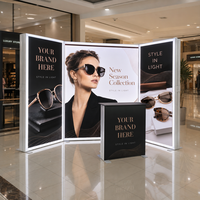 Expositor de pie con caja de luz LED para publicidad comercial de marca, stand de tela retroiluminado personalizado para entrevistas y fondos