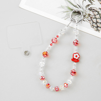 Cadena de Bolso con Cuentas de Cristal de Colores Delicados y Purpurina, Llavero con Cuentas de Gato y Flor Pequeña, Correa de Muñeca, Cordón para Teléfono Móvil
