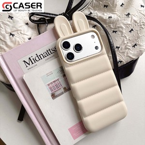 Coque de téléphone en silicone avec oreilles de lapin mignonnes, couleur unie, antichoc, protection souple pour iPhone 15 16 17 Series - Product Image 5