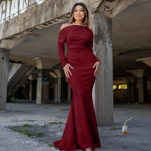 Vente en gros Fashion woman une épaule à manches longues robes de soirée formelles froncé <span class=keywords><strong>robe</strong></span> <span class=keywords><strong>longue</strong></span> élégante - Product Image 1