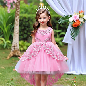 Vestido de princesa para niños, falda tutú de encaje fucsia con corte en A, escote corazón - Product Image 4