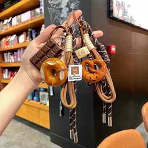 Hot Selling Alkaline Pretzel Bread <b>Keychain</b> Handmade Woven Rope Pendant Cute Chocolate Bagel Charm for Bags Trendy Food - Product Image 4
