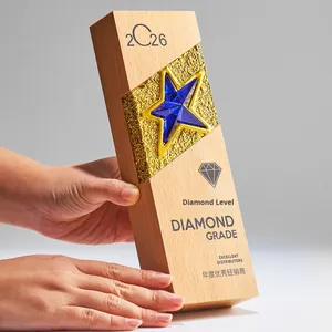 Trophée en bois massif 2026, médaille en cristal personnalisée, or, prisme rectangulaire cinq étoiles, cadeau chinois, cadeau de maternité, <span class=keywords><strong>nounou</strong></span>, champion des ventes - Product Image 5