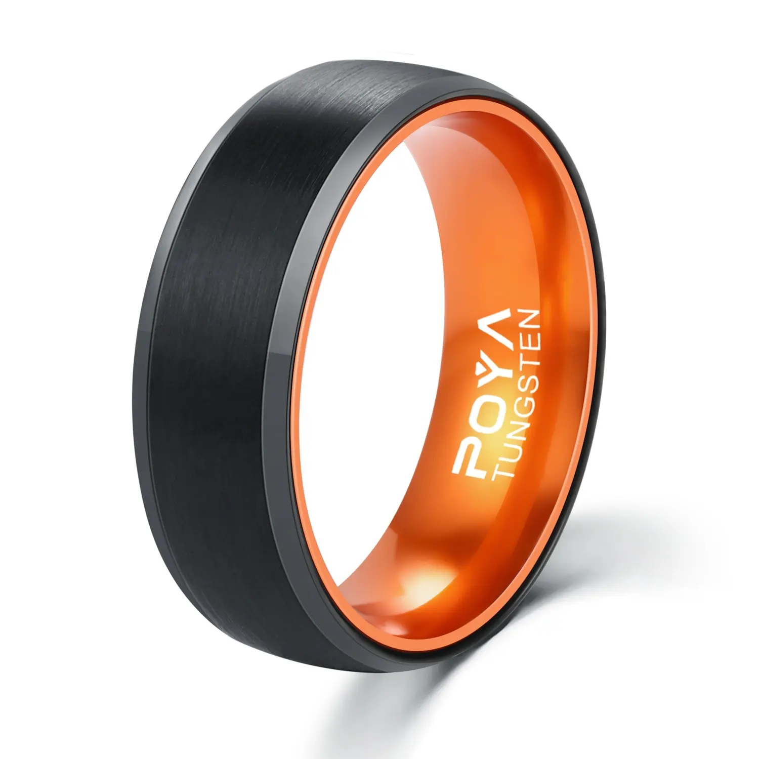 POYA Sieraden 8mm mannen Hardmetalen Zwart en Oranje Wedding Band Verlovingsring Geanodiseerd Aluminium Interieur Comfort fit