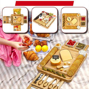 Huiji Bamboo Cheese <b>Board</b> Set With Knife <b>Tools</b> For Party Serving - Product Image 2