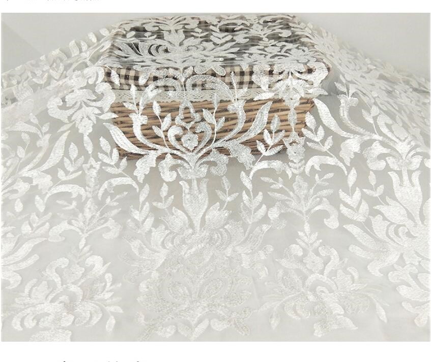 Luxury Ivory Embroidery Sequin Lace Fabric For Wedding Dress