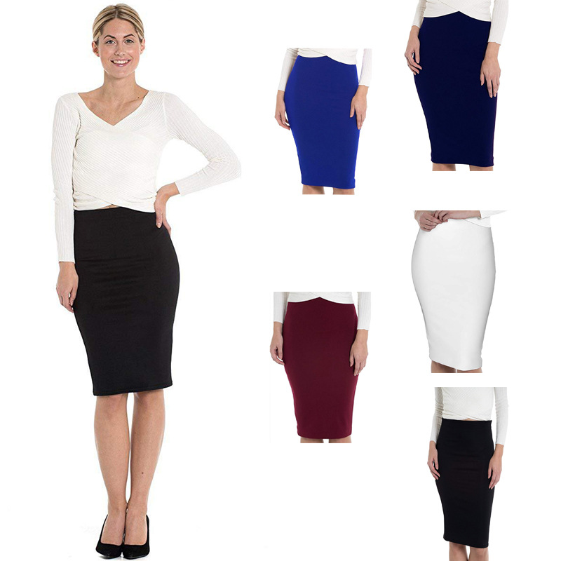 Women's Fashion High Waist Solid Color Office Formal Skirt Women Sexy Clothing Wholesale Pencil Skirt Custom Label