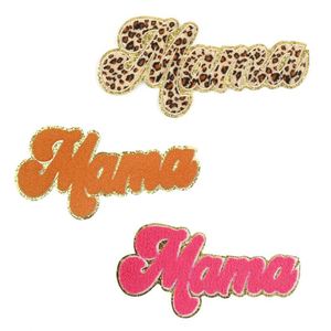 Nouvel arrivage : Patch brodé en chenille thermocollant, grand format, avec bord pailleté, motif « Mama » - Product Image 1
