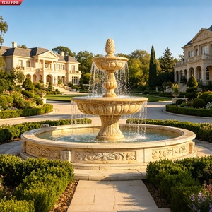 Fontaine en marbre beige sculptée à la main YOUFINE à deux niveaux avec ornement en forme de coquille, <span class=keywords><strong>bassin</strong></span> rond pour villa, manoir, jardin, aménagement paysager - Product Image 2