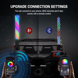 Luces LED de Antena para Vehículos UTV de 12V 24V, 1.8 Pulgadas de Diámetro, 2 Piezas, 2 Pies de Largo, Luces RGB con Control Remoto por Aplicación - Product Image 3