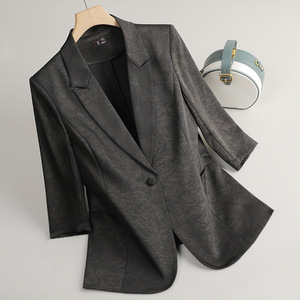Women's Blazer Black Solid Color Three Quarter Sleeve No Wrinkle Treatment Casual Suit Jacket - Product Image 1