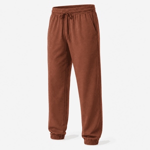 Brown Fleece Women's <b>Jogger</b> Pants Loose Fit Drawstring Waist <b>Cuffed</b> Hem Casual Full Length Solid Color Spring Wear Breathable - Product Image 1