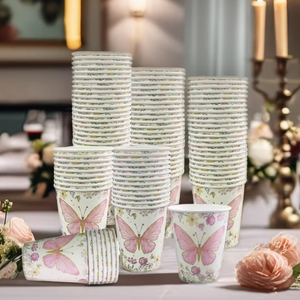 LR Thanh Lịch 24 Gói 9 Oz Màu Hồng Dùng Một Lần Cốc Giấy Bướm Thiết Kế Cà Phê Trà Đồ Uống Nguồn Cung Cấp Bên Nhà Văn Phòng Cô Gái - Product Image 2