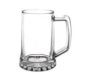 10オンス300ml卸売ビールガラスタンブラークリスタルボトムエンボスガラスカップ昇華ビール飲用ガラスマグカップハンドル付き