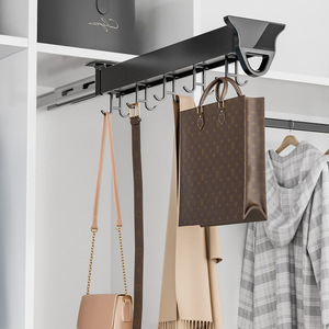 Clothing Organizer Pull Out Rack Aluminum Alloy Single Tier Hanging <b>Wardrobe</b> Bag Hook Storage Solution - Product Image 1
